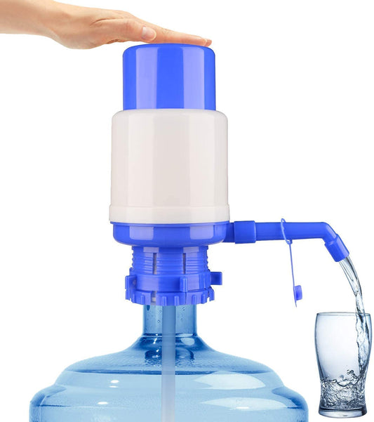 Water Bottles Pump Blue Manual Hand Pressure Pump Drinking Fountain Water Press Pump with an Extra Short Tube and Cap Fits Most 2-6 Gallon Water Coolers …