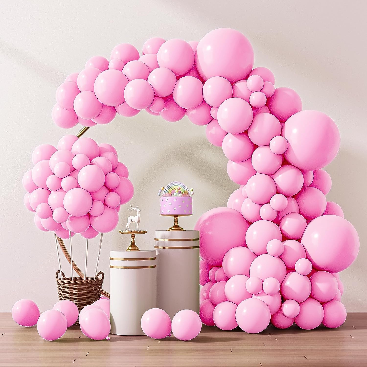 129Pcs Pink Balloons Different Sizes 18 12 10 5 Inches for Garland Arch, Pink Balloons for Birthday Baby Shower Gender Reveal Wedding Party Decoration