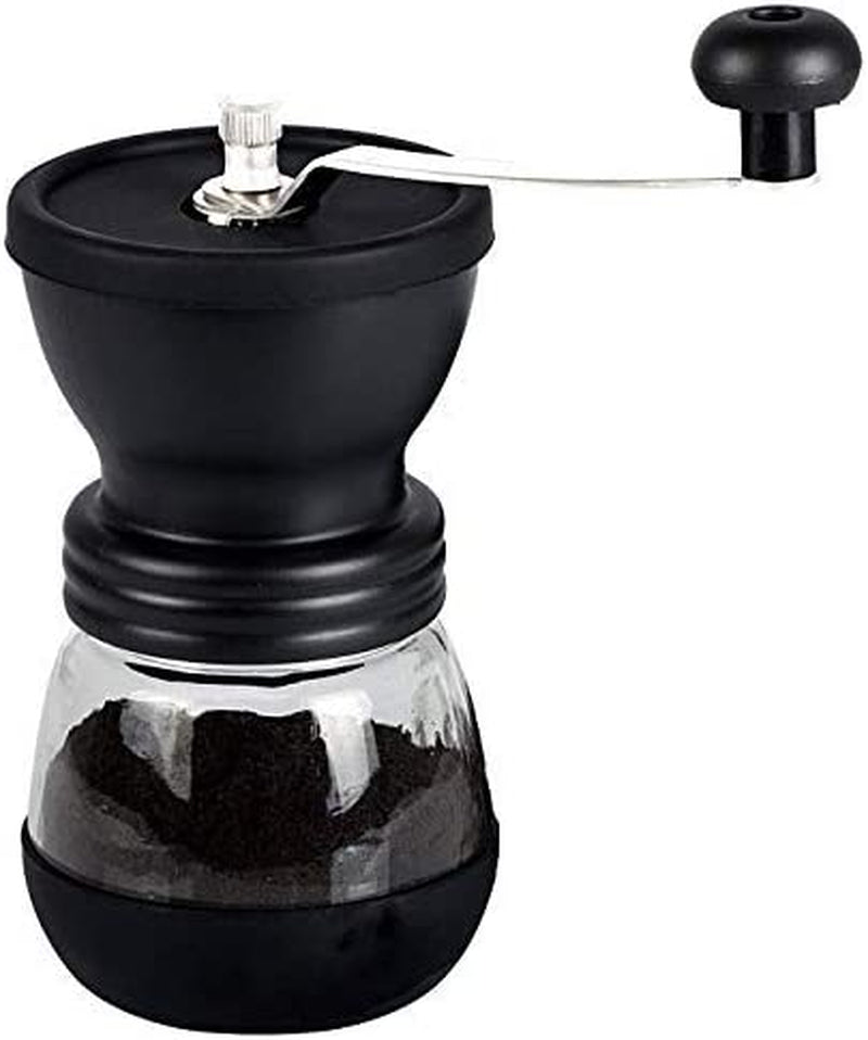 XIBLISS Manual Coffee Mill Grinder with Ceramic Burrs, with Stainless Steel Handle and Silicon Cove,Coffee Container Capacity:12 Oz（350 Ml）, Black