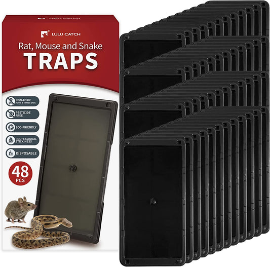 Super Glue Traps 48 Pack for Mice & Snakes, Larger, Heavier Sticky Traps with Non-Toxic Glue. Sticky Mouse Traps Indoor, Easy to Set, Safe to Children & Pets