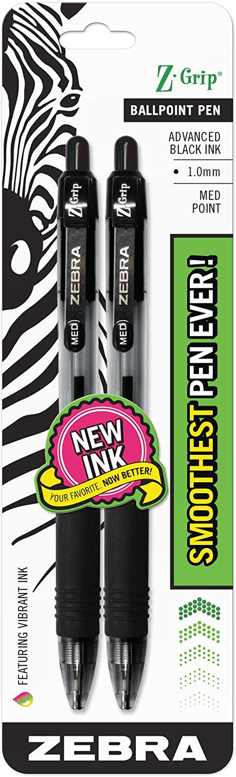 Z-Grip Retractable Ballpoint Pen, Medium Point, 1.0Mm, Black Ink, 2-Count