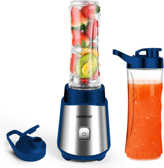 Smoothie Blender, Blender for Shakes and Smoothies, 350W Powerful Personal Blender with 2 X 20Oz Portable Bottle, Single Bullet Blender Easy to Clean, BPA Free(Navy)