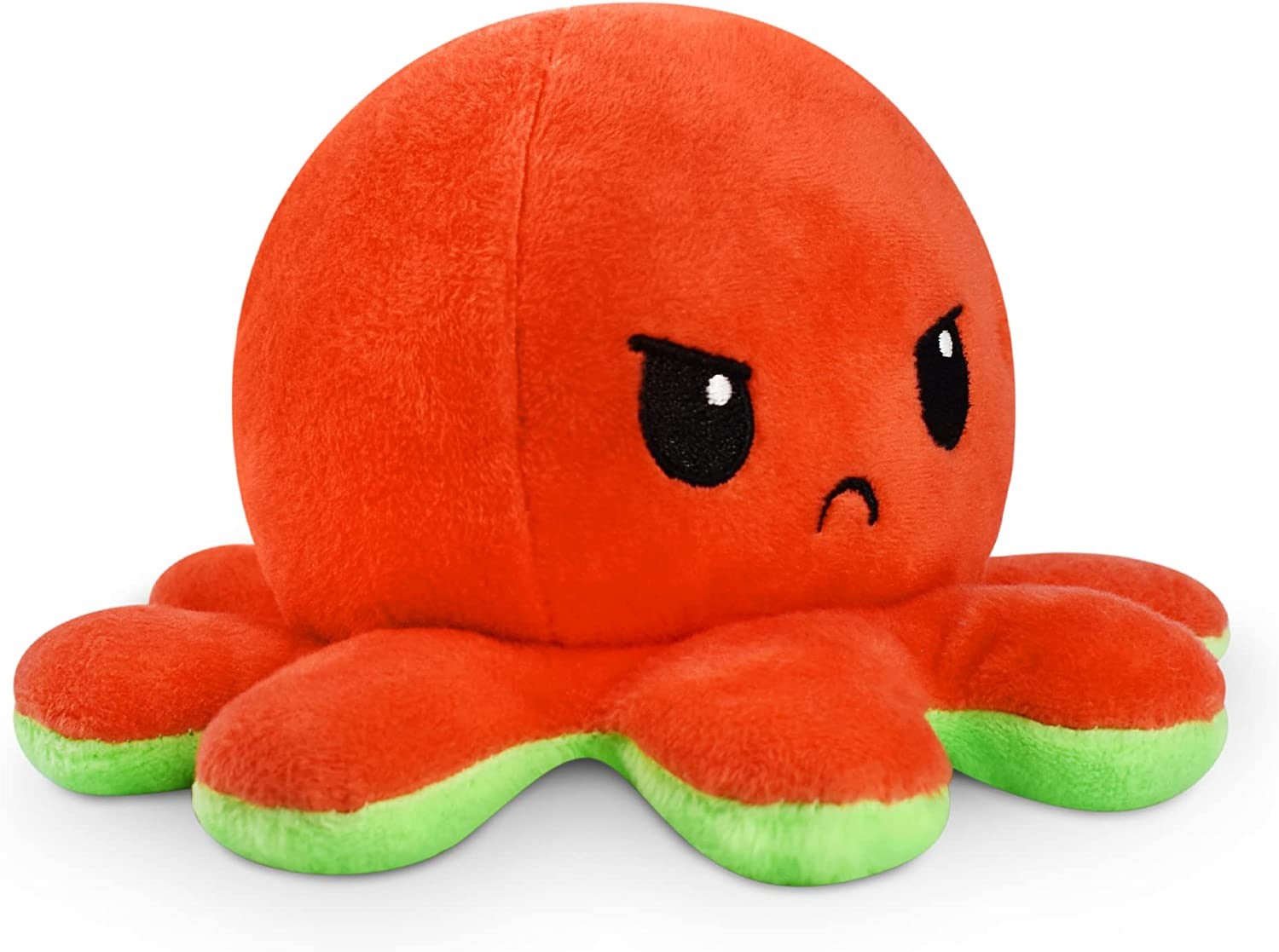 - the Original Reversible Octopus Plushie - Red + Green - Cute Sensory Fidget Stuffed Animals That Show Your Mood 4X4X3
