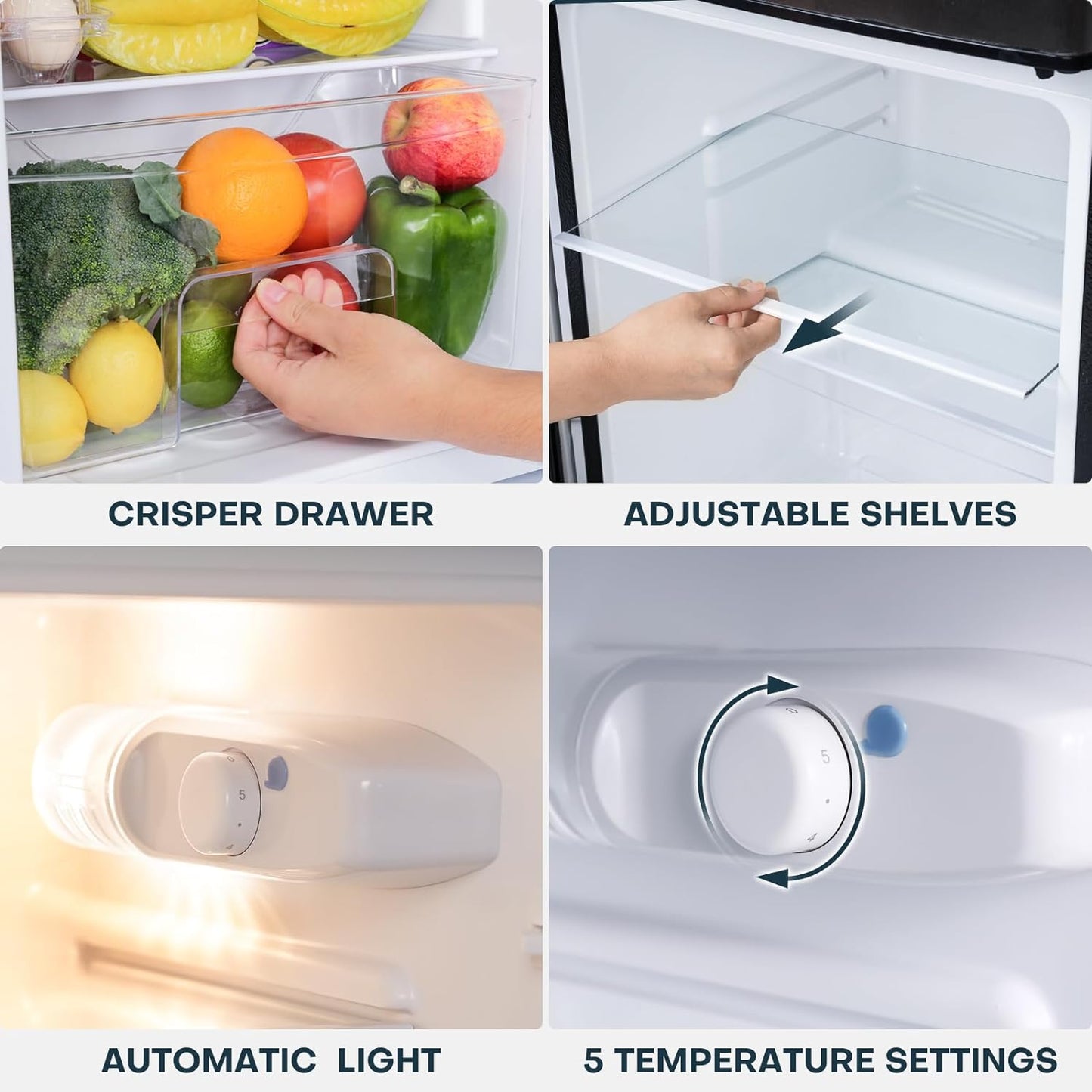 3.2 Cu.Ft Mini Fridge with Freezer, Stainless Steel 2 Door, Adjustable Thermostat, Low Noise, Energy-Efficient, Compact Refrigerator for Dorm, Office, Bedroom