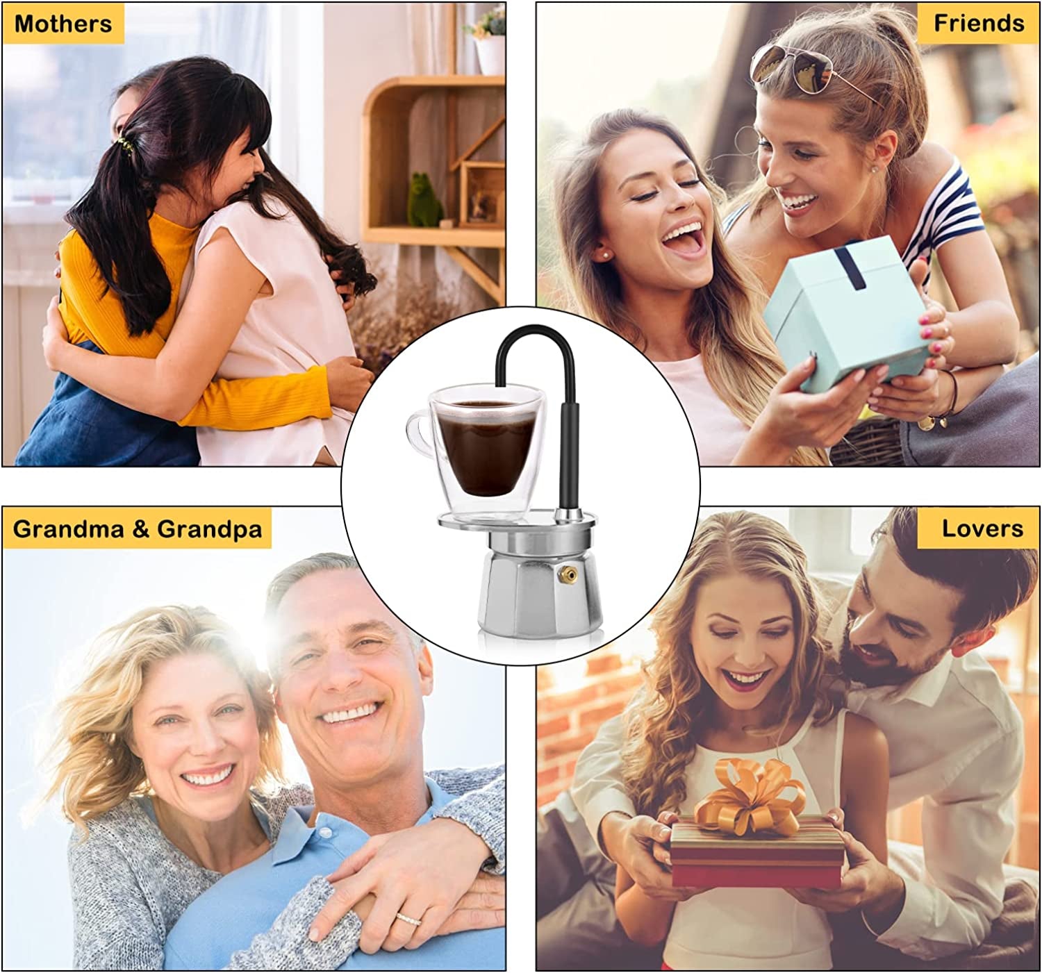 -Mini Express Swiss Single Tube Moka Pot Aluminum Sliver，Moka Set Includes One Double Wall 3Oz Cup,Enjoy Delicious Coffee in No Time