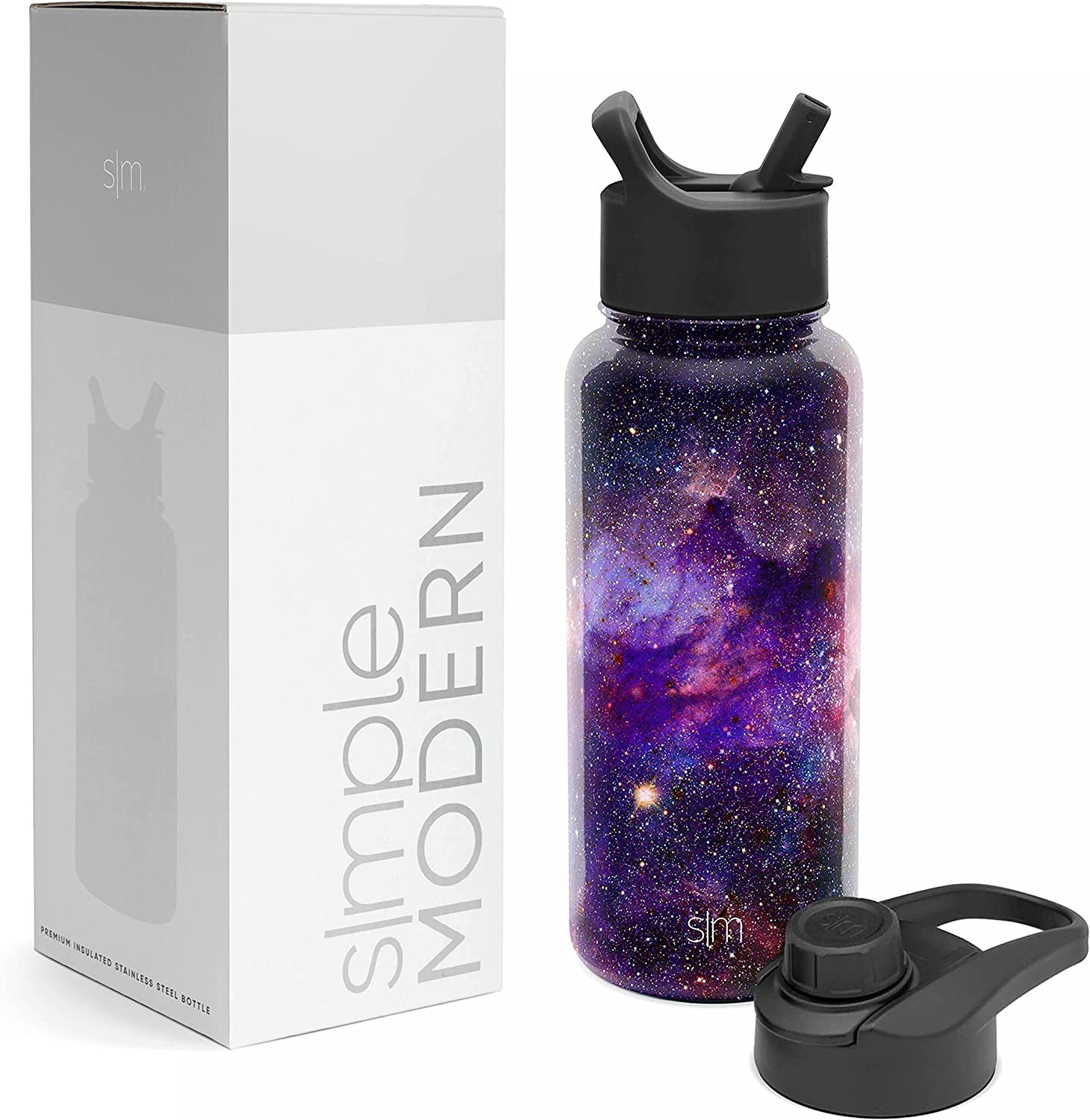 Water Bottle with Straw and Chug Lid Vacuum Insulated Stainless Steel Metal Thermos Bottles | Reusable Leak Proof Bpa-Free Flask for Gym Sports | Summit Collection | 32Oz, Nebula