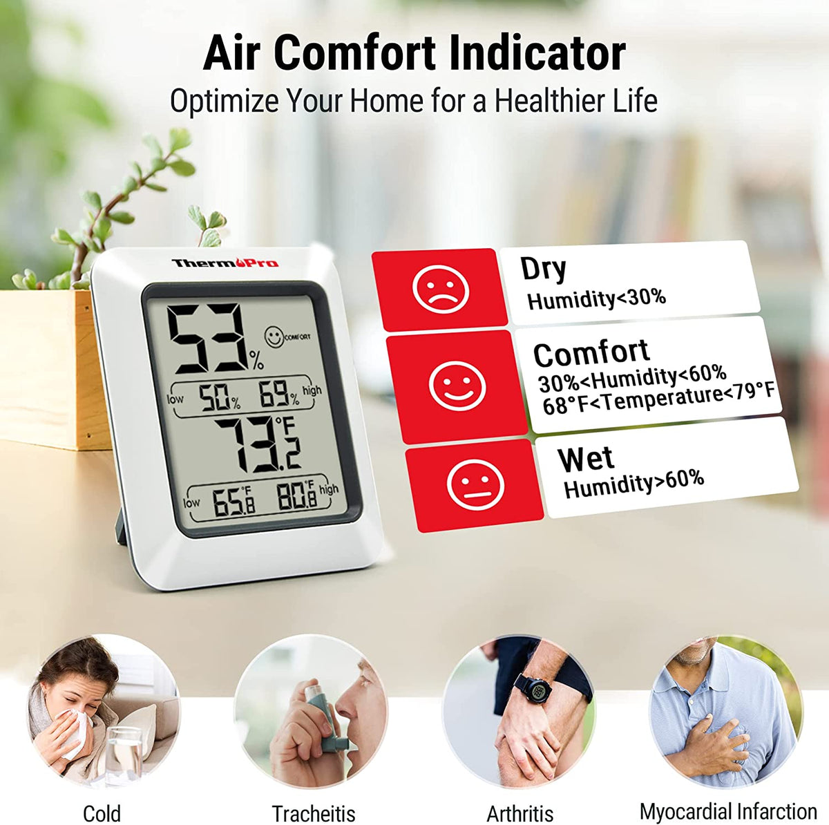 TP50 2 Pieces Digital Hygrometer Indoor Thermometer Room Thermometer and Humidity Gauge with Temperature Humidity Monitor