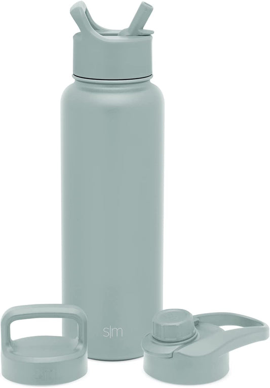 Water Bottle with Straw, Handle, and Chug Lid Vacuum Insulated Stainless Steel Thermos Bottles | Large Leak Proof Bpa-Free Sports Flask | Summit Collection | 40Oz, Sea Glass Sage