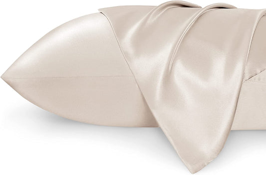 Satin Pillowcase for Hair and Skin Queen -Beige Silky 20X30 Inches - Set of 2 with Envelope Closure, Similar to Silk , Gifts for Women Men