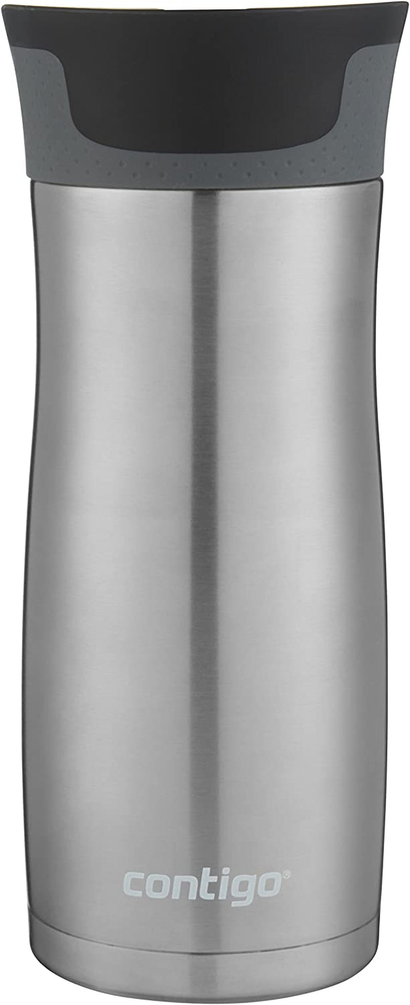 West Loop Stainless Steel Vacuum-Insulated Travel Mug with Spill-Proof Lid, Keeps Drinks Hot up to 5 Hours and Cold up to 12 Hours, 16Oz 2-Pack, Matte Black & Steel