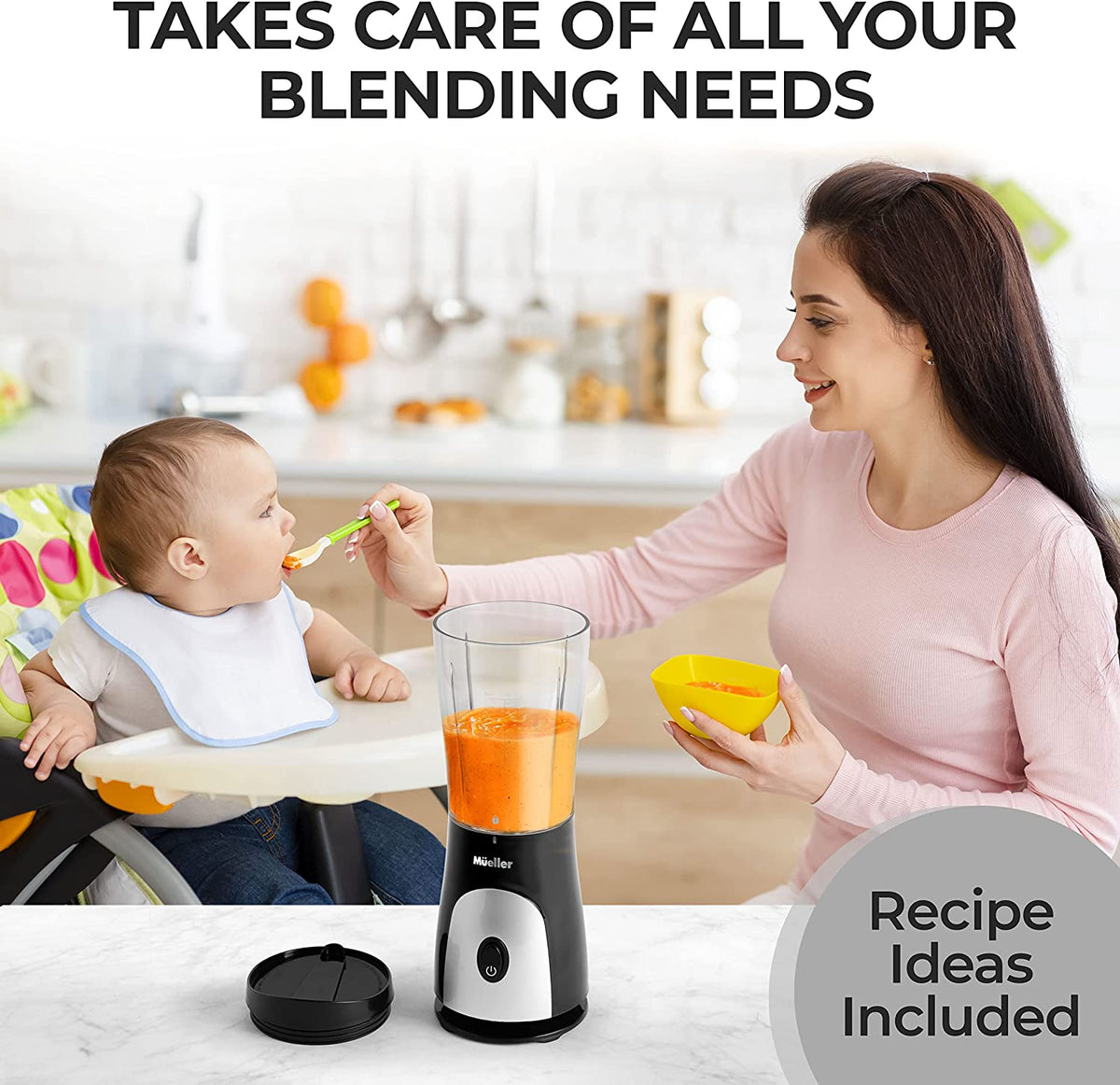 Mueller Ultra Bullet Personal Blender for Shakes and Smoothies with 15 Oz Travel Cup and Lid, Juices, Baby Food, Heavy-Duty Portable Blender & Food Processor, Black