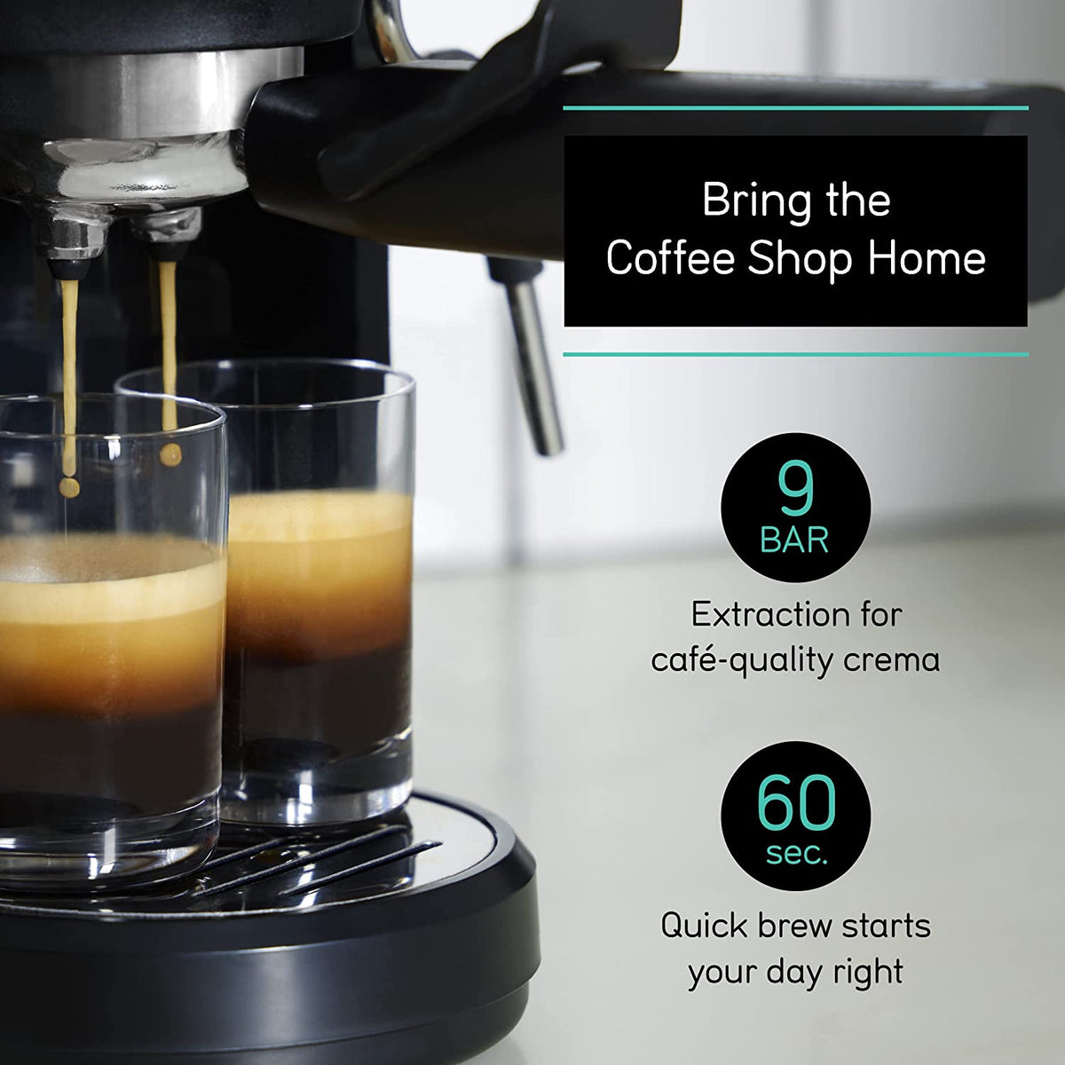 Espresso Machine, Quick-Brew Espresso Maker with Milk Frother & 1.3 Liter Removable Water Tank