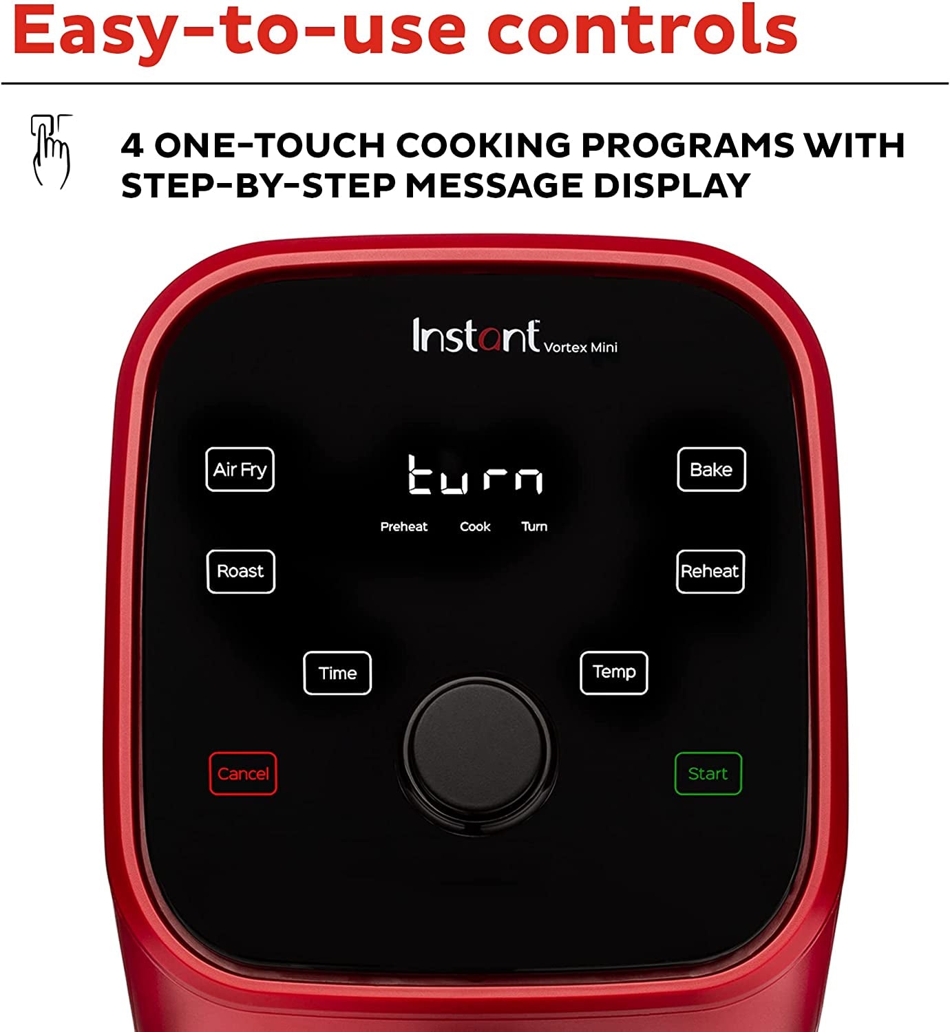 Vortex 4-In-1, 2-Quart Mini Air Fryer Oven Combo with Customizable Smart Cooking Programs, Nonstick and Dishwasher-Safe Basket, Includes Free App with over 1900 Recipes, Red