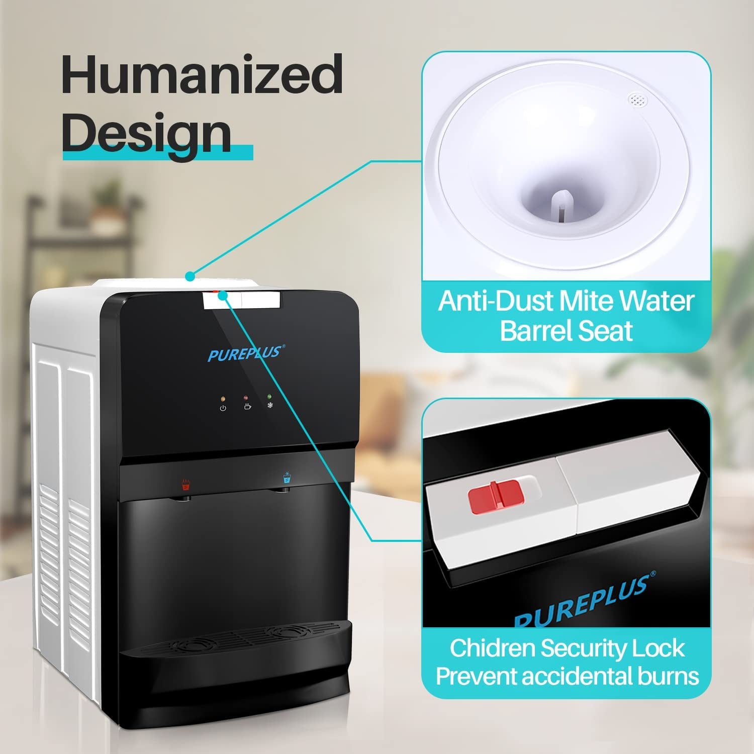 Water Cooler Top Loading Countertop Water Cooler Dispenser, Hot & Cold Water, Child Safety Lock, Holds 3 or 5 Gallon Bottles, Compression Refrigeration Technology, White