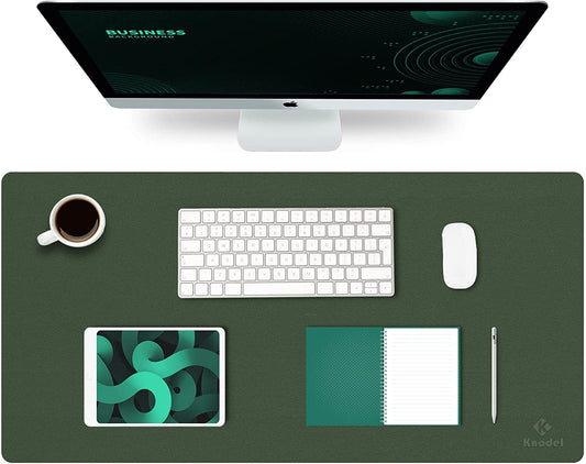 Waterproof Desk Mat, Mouse Pad for Desktop, Keyboard and Mouse, Leather Desk Pad Protector for Office and Home (Dark Green, 31.5" X 15.7")