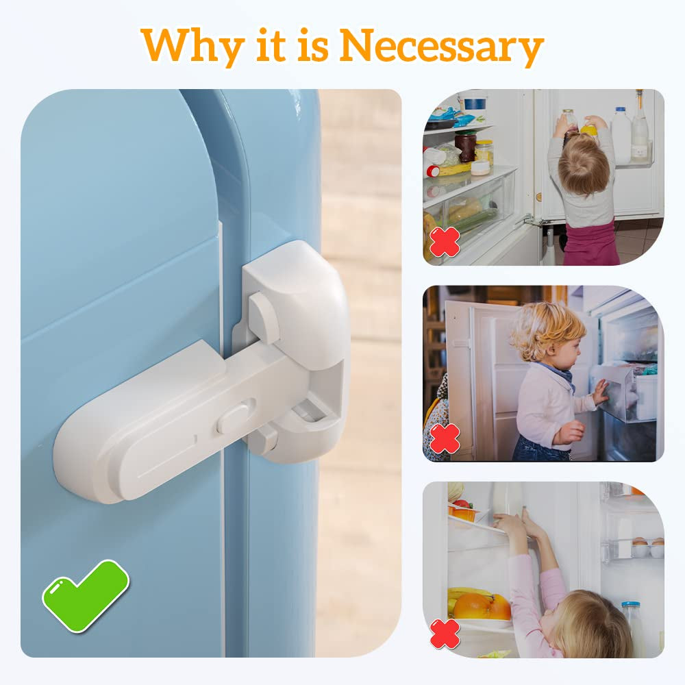 2 Pcs Baby Safety Fridge Lock, Child Proof Refrigerator Freezer Door Lock, Protect Refrigerators with Damaged Sealing Strips ( White )