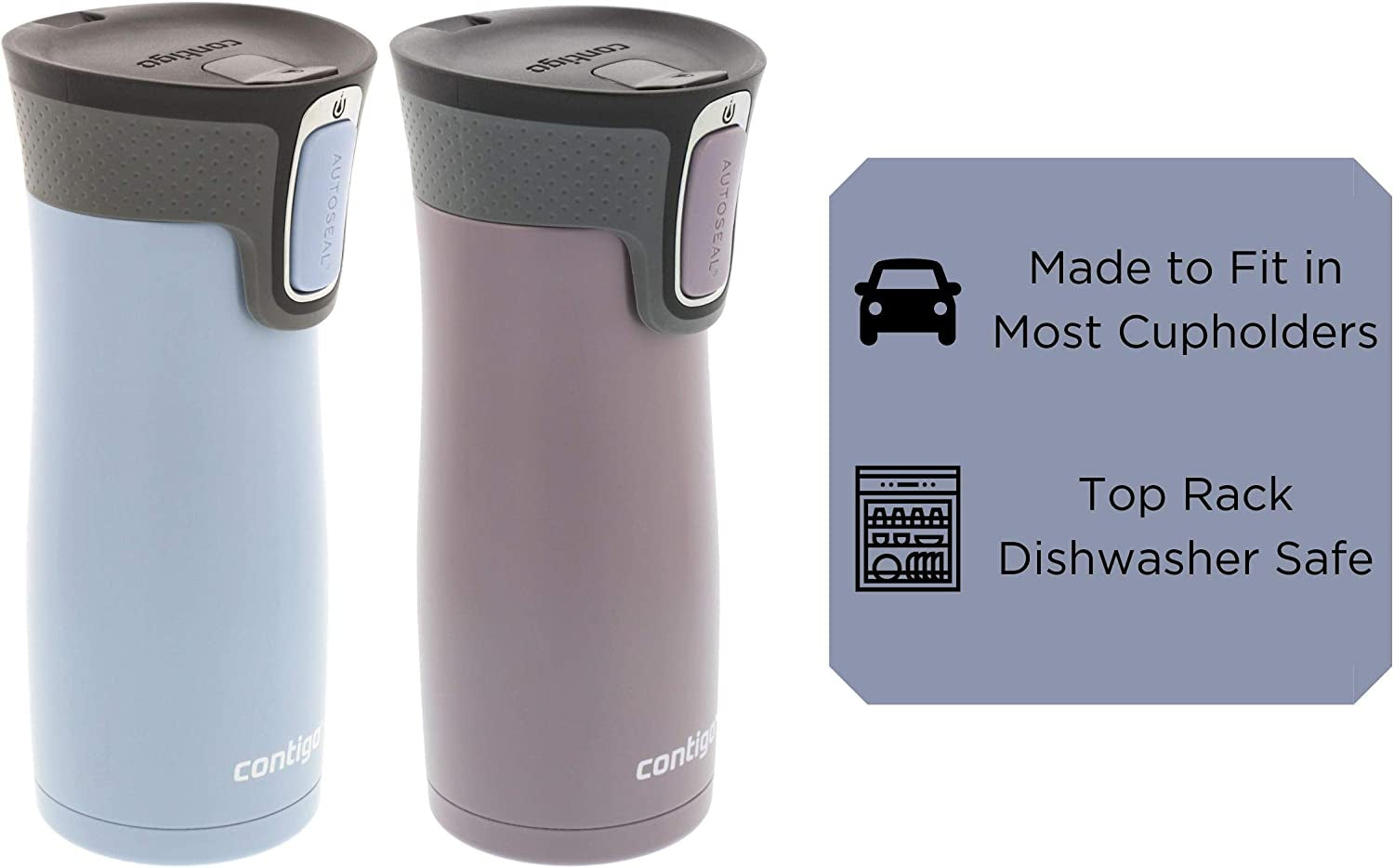 West Loop Stainless Steel Vacuum-Insulated Travel Mug with Spill-Proof Lid, Keeps Drinks Hot up to 5 Hours and Cold up to 12 Hours, 16Oz 2-Pack, Earl Grey & Dark Plum