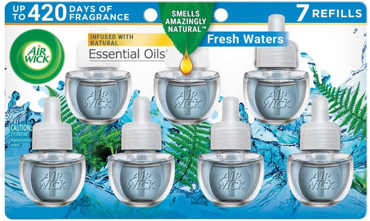 Plug in Scented Oil Refill, 7 Ct, Fresh Waters, Air Freshener, Essential Oils