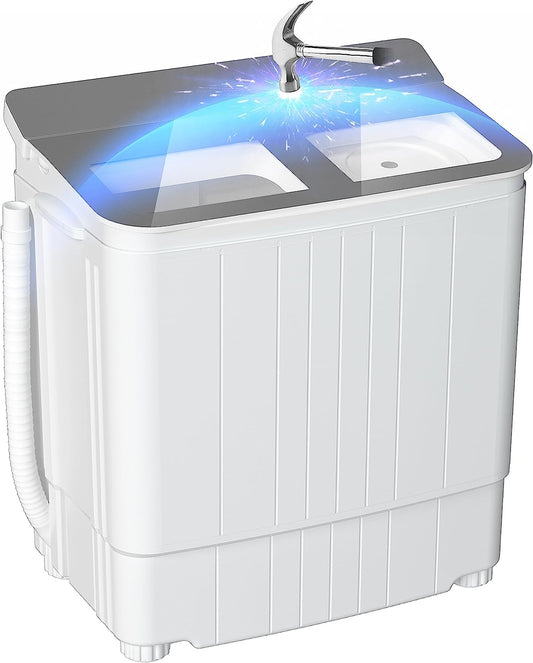 Protable Washer and Dryer, 17.6LBS Small Washing Machine and Spin Dryer Combo, Compact Mini Twin Tub Washing Machine for Apartments, Dorms, Rv, Camping, Laundry, College Rooms, Grey