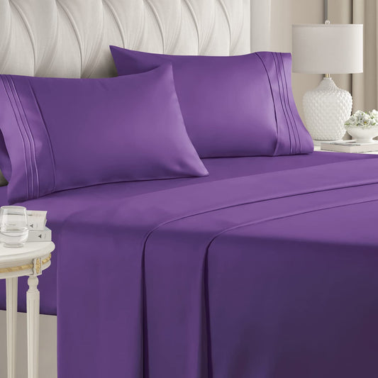 Queen Size 4 Piece Bedding Sheet Set - Soft, Breathable & Cooling Bed Sheets - Comfy Hotel Luxury Bed Sheets for Women & Men - Deep Pockets - Easy-Fit - Soft & Wrinkle Free - Purple Oeko-Tex Set