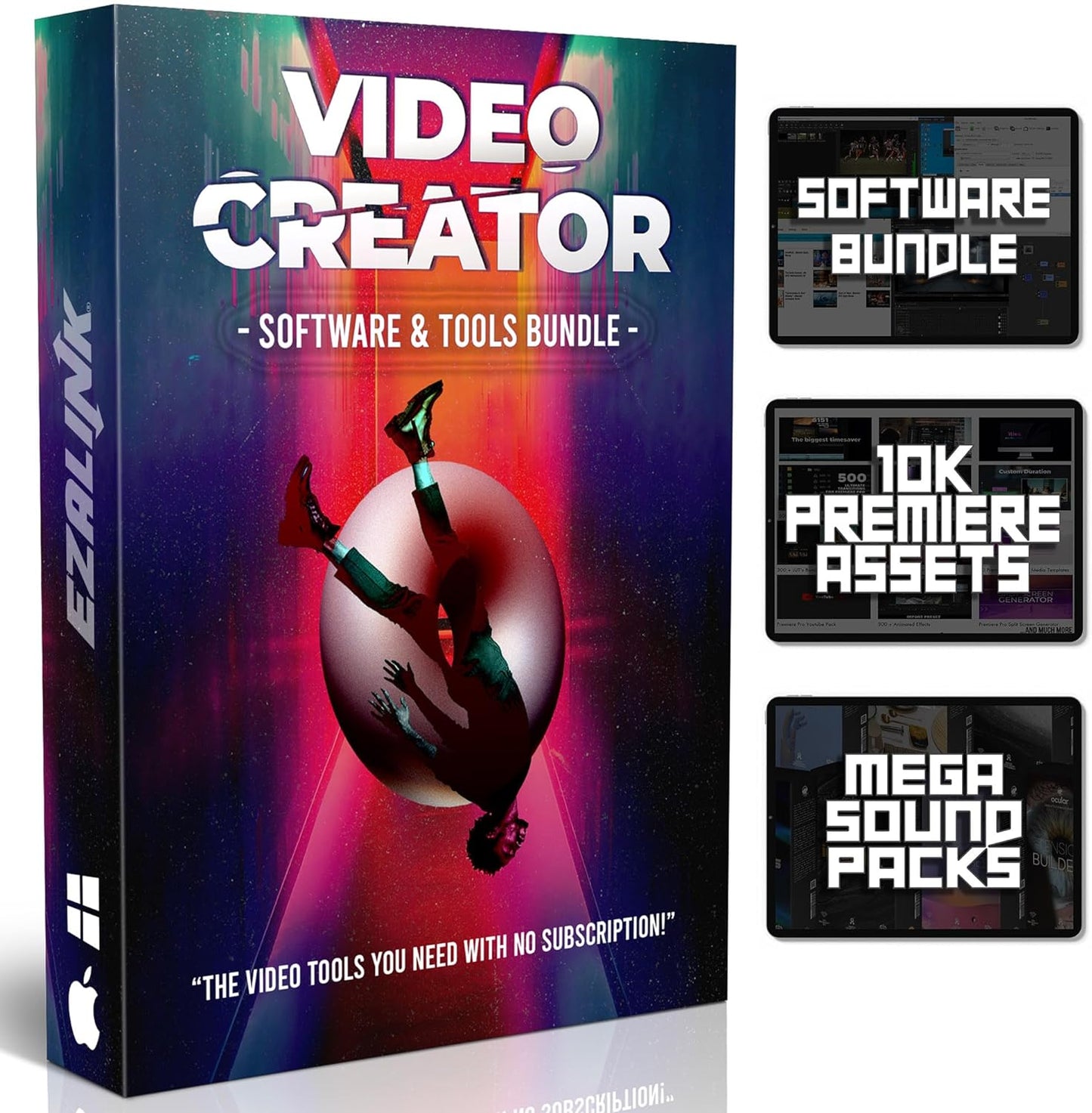 Video Editing Software Pack | Editor, Youtube Downloader, MP3 MP4 Converter, Green Screen App | 10K Transitions for Premiere Pro and Sound Effects | Windows and Mac 32GB USB