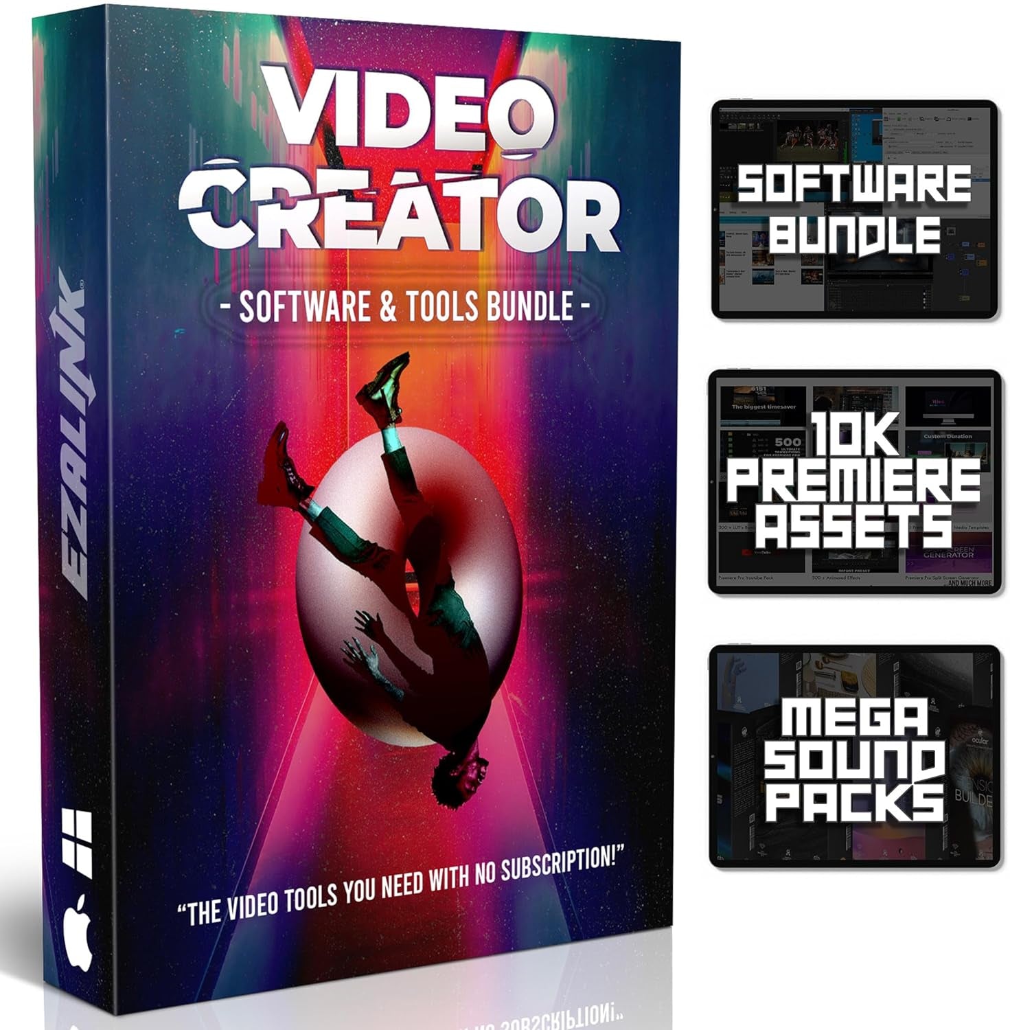 Video Editing Software Pack | Editor, Youtube Downloader, MP3 MP4 Converter, Green Screen App | 10K Transitions for Premiere Pro and Sound Effects | Windows and Mac 32GB USB
