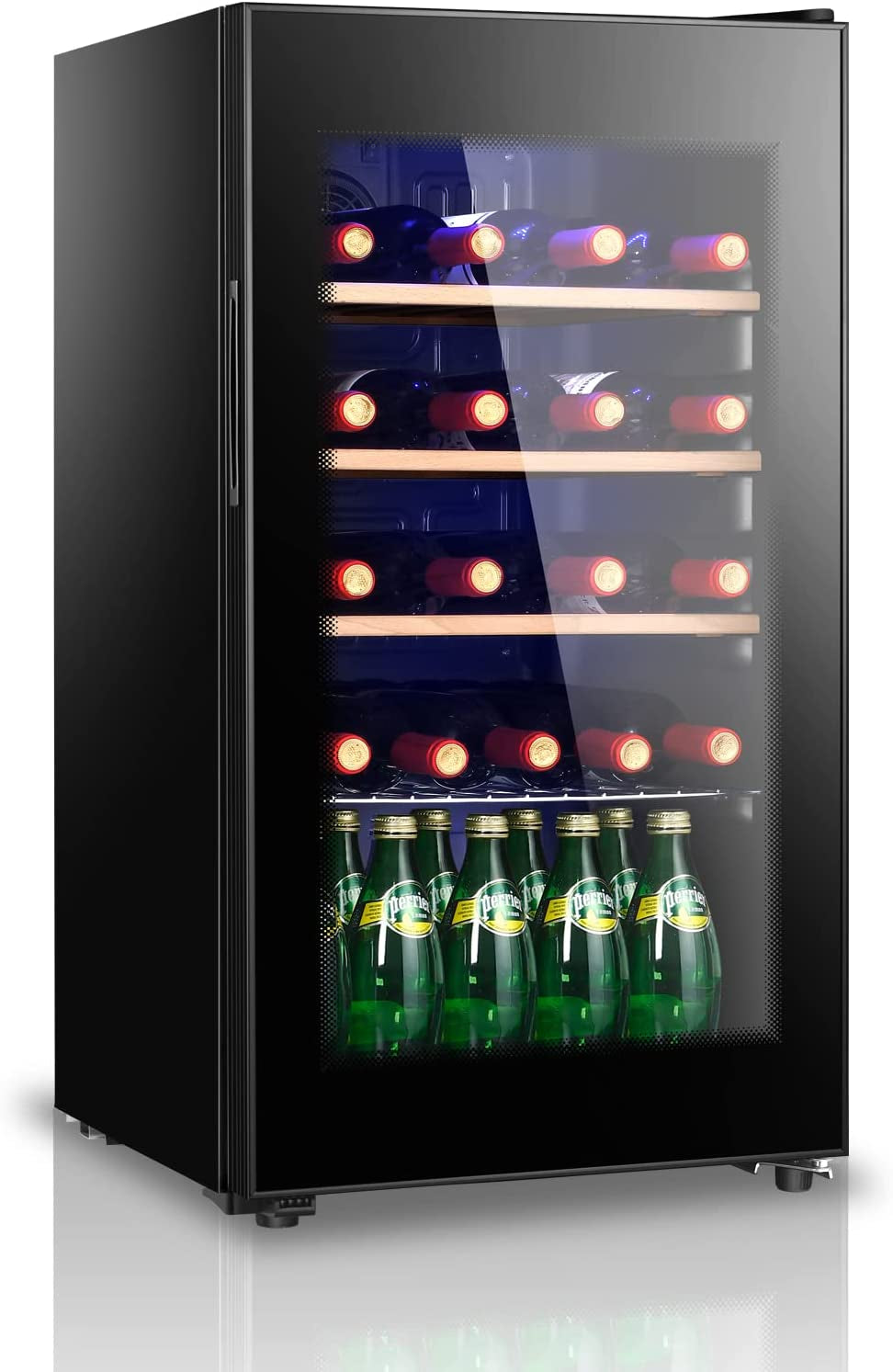 26 Bottle Wine Cooler Refrigerator, Freestanding Wine Cellar, 3.4 Cu.Ft Wine Fridge for Red & White, Glass Door