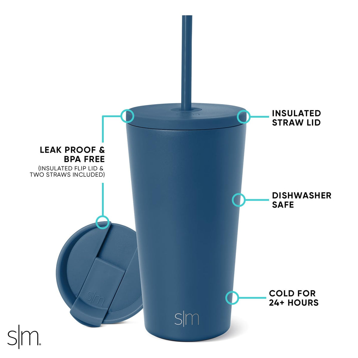 Insulated Tumbler with Lid and Straw | Iced Coffee Cup Reusable Stainless Steel Water Bottle Travel Mug | Gifts for Women Men Her Him | Classic Collection | 16Oz | Slumberland