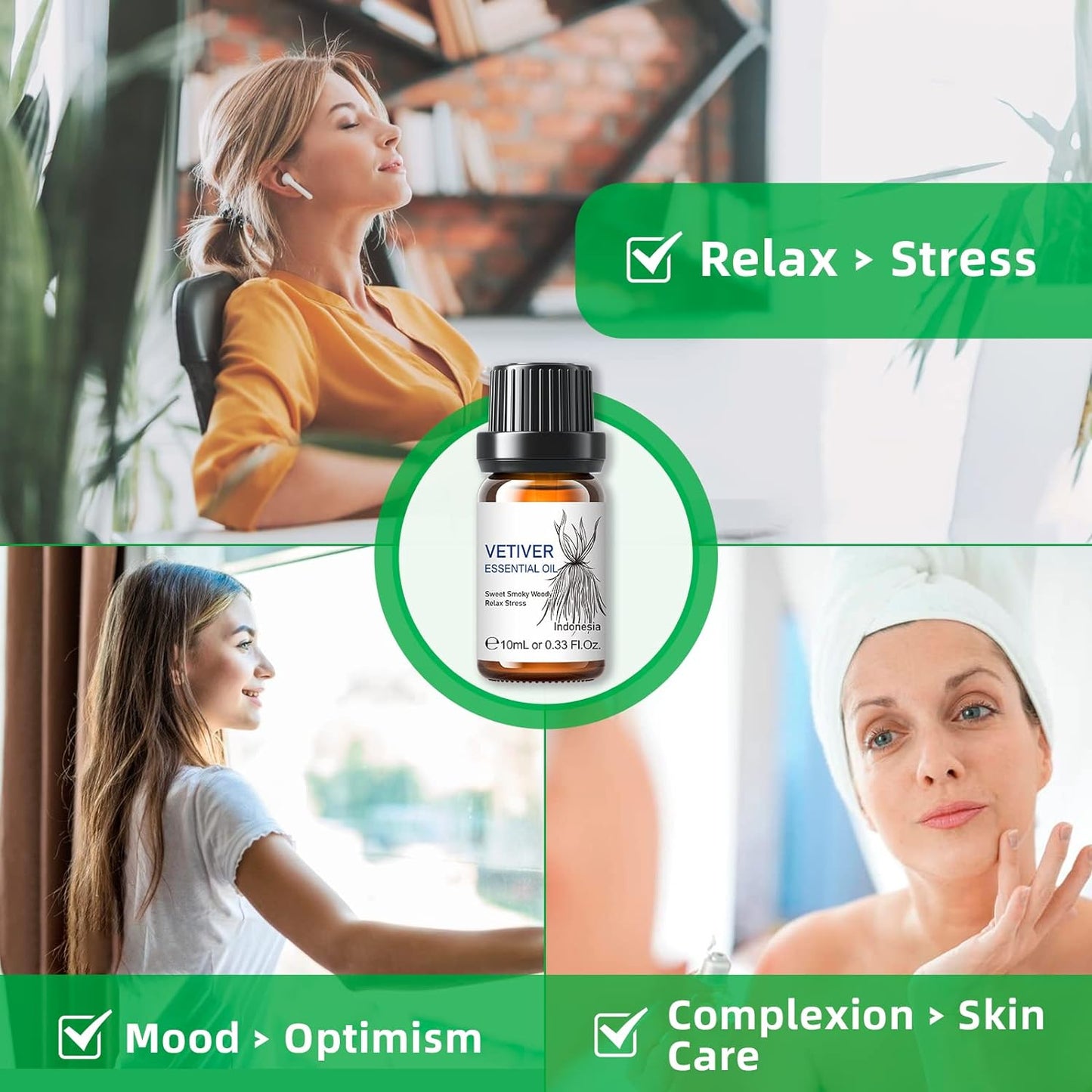 Vetiver Essential Oil,100% Pure Natural for Diffuser,Massage,Skin Care- 10Ml