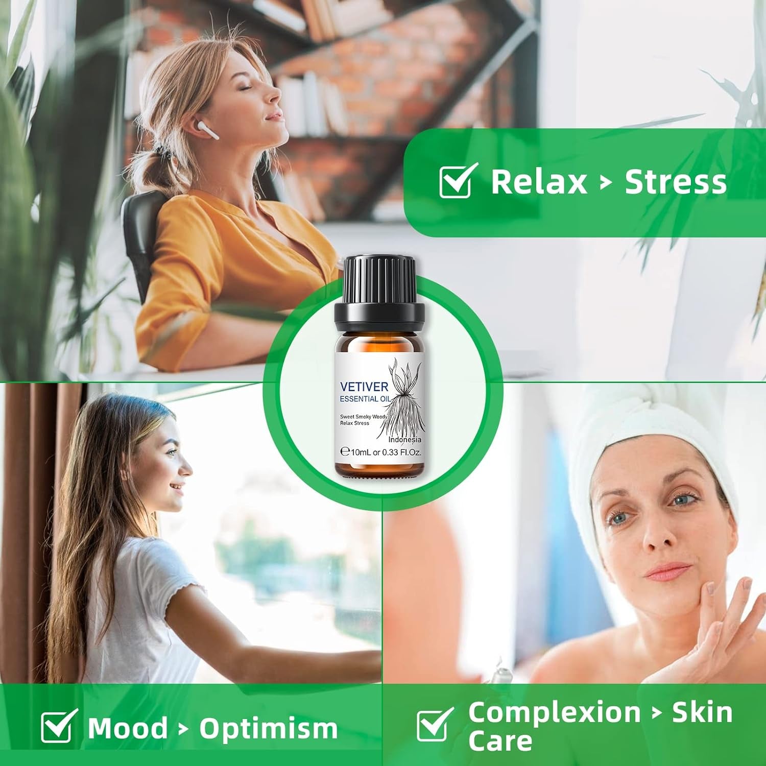 Vetiver Essential Oil,100% Pure Natural for Diffuser,Massage,Skin Care- 10Ml