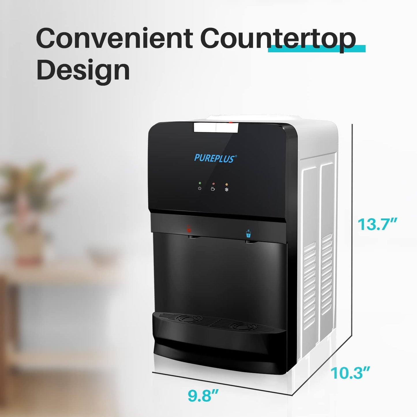 Water Cooler Top Loading Countertop Water Cooler Dispenser, Hot & Cold Water, Child Safety Lock, Holds 3 or 5 Gallon Bottles, Compression Refrigeration Technology, White