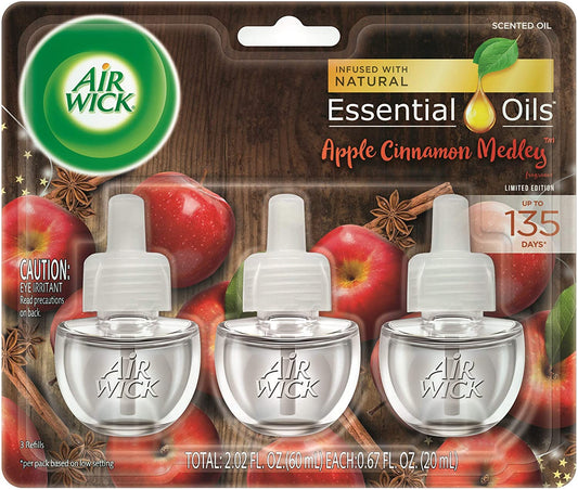 Plug in Scented Oil 3 Refills, Apple Cinnamon Medley, Holiday Scent, Holiday Spray, (3X0.67Oz), Essential Oils, Air Freshener, Packaging May Vary