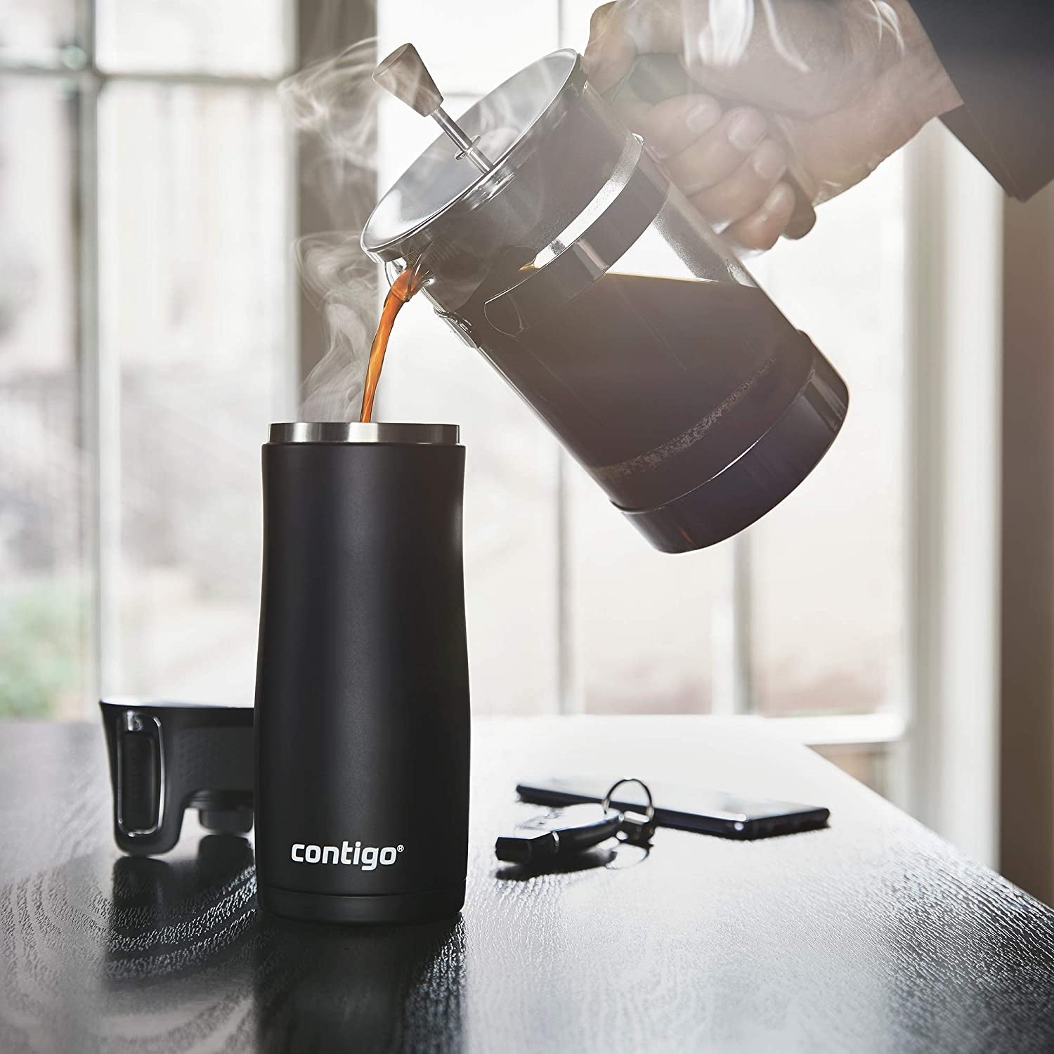 West Loop Stainless Steel Vacuum-Insulated Travel Mug with Spill-Proof Lid, Keeps Drinks Hot up to 5 Hours and Cold up to 12 Hours, 16Oz Earl Grey