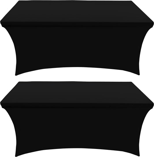 Spandex Tablecloth 2 Pack [5FT, Black] Tight, Fitted, Washable and Wrinkle Resistant Stretch Rectangular Patio Table Cover for Event, Wedding, Banquet & Parties [60Lx30Wx30H Inch]