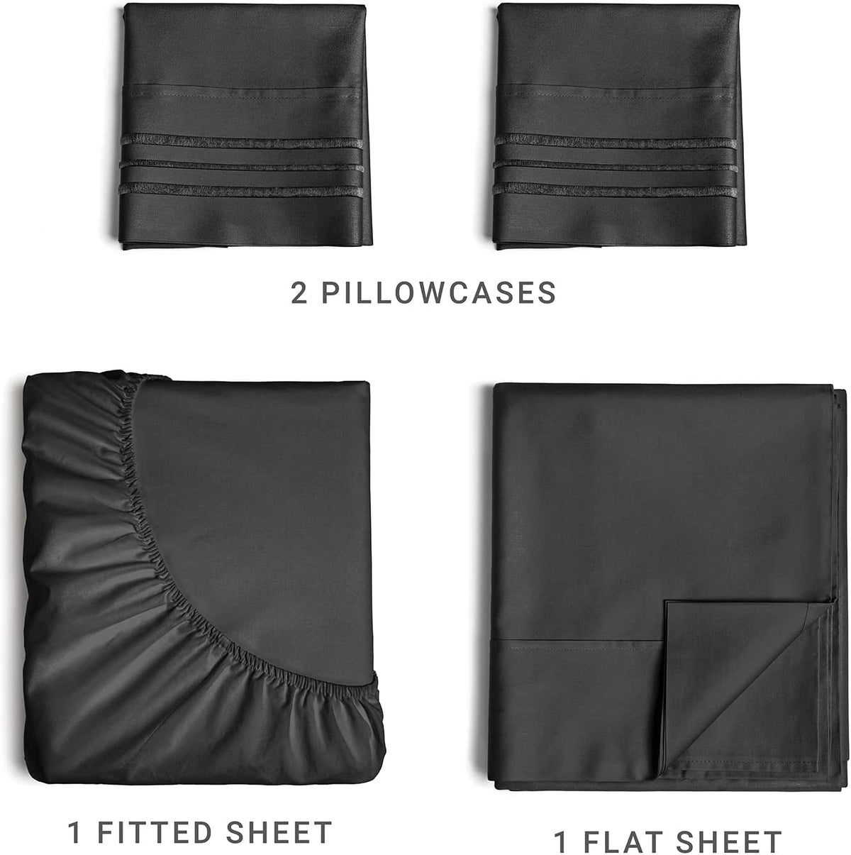 California King Size 4 Piece Bedding Sheet Set - Breathable & Cooling - Hotel Luxury Bed Sheets Set - Easy Fit - Soft, Wrinkle Free & Comfy Black Oeko-Tex Bedding Sheets - Deep Pockets Sheet Set