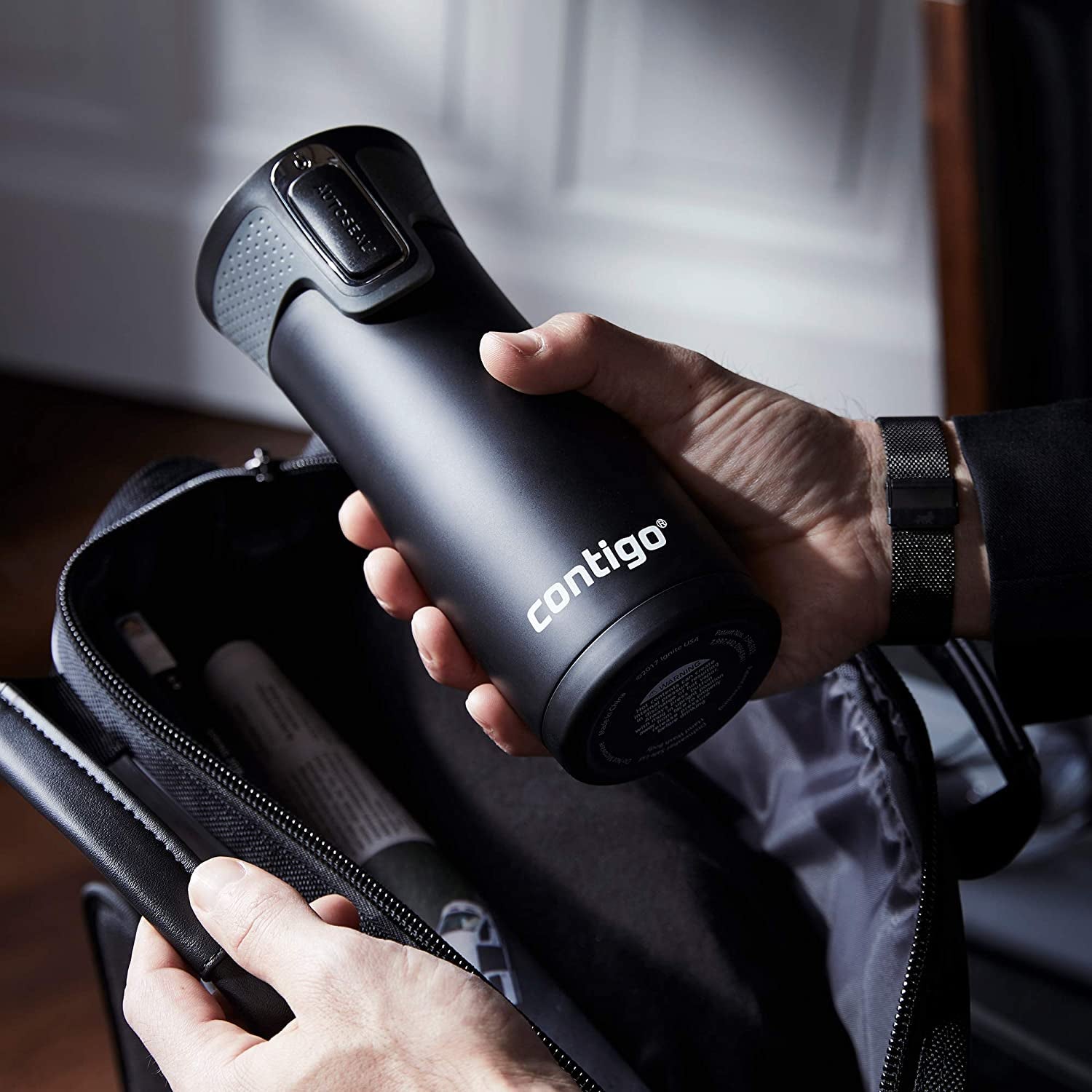 West Loop Stainless Steel Vacuum-Insulated Travel Mug with Spill-Proof Lid, Keeps Drinks Hot up to 5 Hours and Cold up to 12 Hours, 16Oz Matte Black