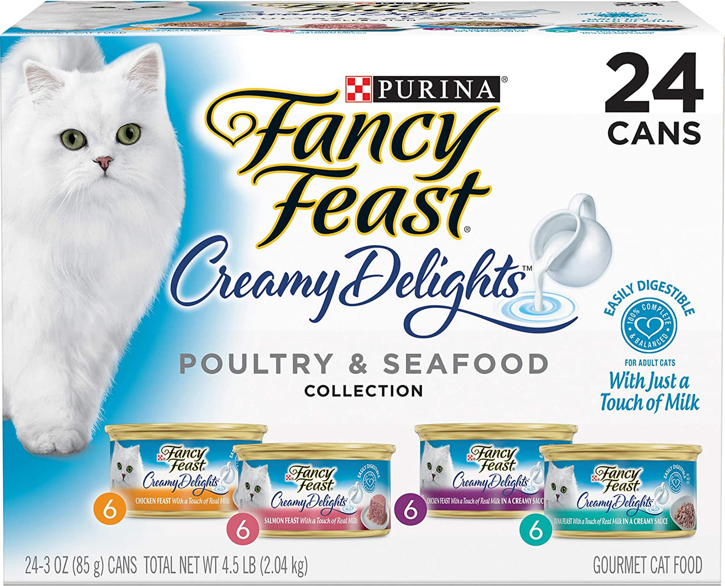 Wet Cat Food Variety Pack, Creamy Delights Poultry & Seafood Collection - (24) 3 Oz. Cans