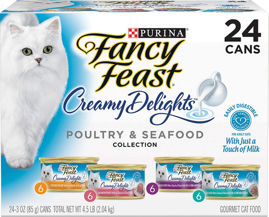 Wet Cat Food Variety Pack, Creamy Delights Poultry & Seafood Collection - (24) 3 Oz. Cans