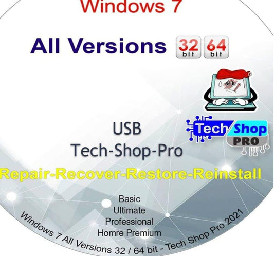 Reinstall USB for Windows 7 All Versions 32/64 Bit. Recover, Restore, Repair Boot USB 2.0, and Install to Factory Default Fast and Easy.