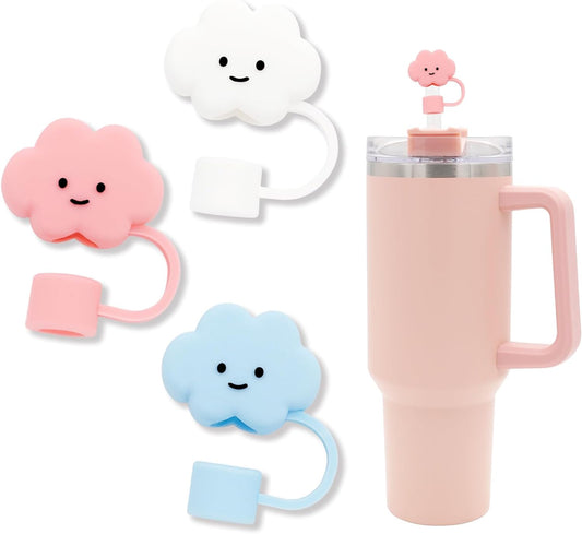 3Pcs 0.4In Diameter Cute Silicone Straw Covers Cap, Compatible with Stanley 30&40 Oz Tumbler, Cute Silicone Cloud Straw Covers for Stanley Tumblers for Stanley Cup Accessories