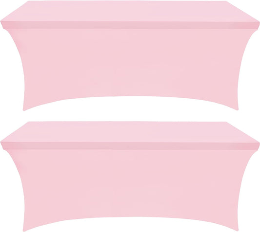 Spandex Tablecloth 2 Pack [8FT, Pink] Tight, Fitted, Washable and Wrinkle Resistant Stretch Rectangular Patio Table Cover for Event, Wedding & Parties [96Lx30Wx30H Inch]