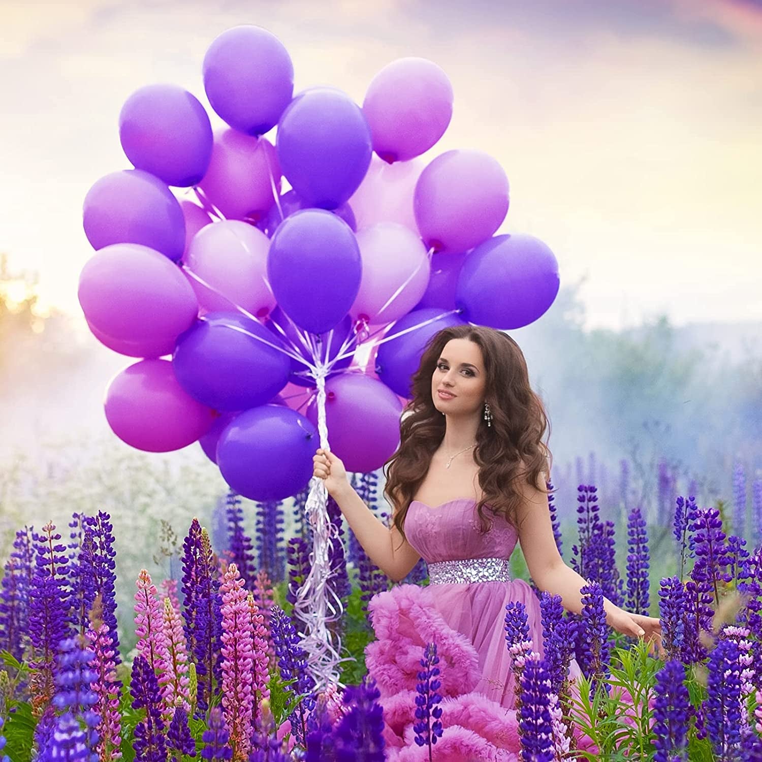 129Pcs Purple Balloons Different Sizes 18 12 10 5 Inch for Garland Arch Premium Purple Latex Balloons for Masquerade Party Decorations Birthday Anniversary Baby Shower Party Supplies