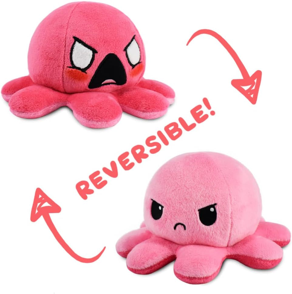 - the Original Reversible Octopus Plushie - Angry Light Pink + Furious Pink - Cute Sensory Fidget Stuffed Animals That Show Your Mood