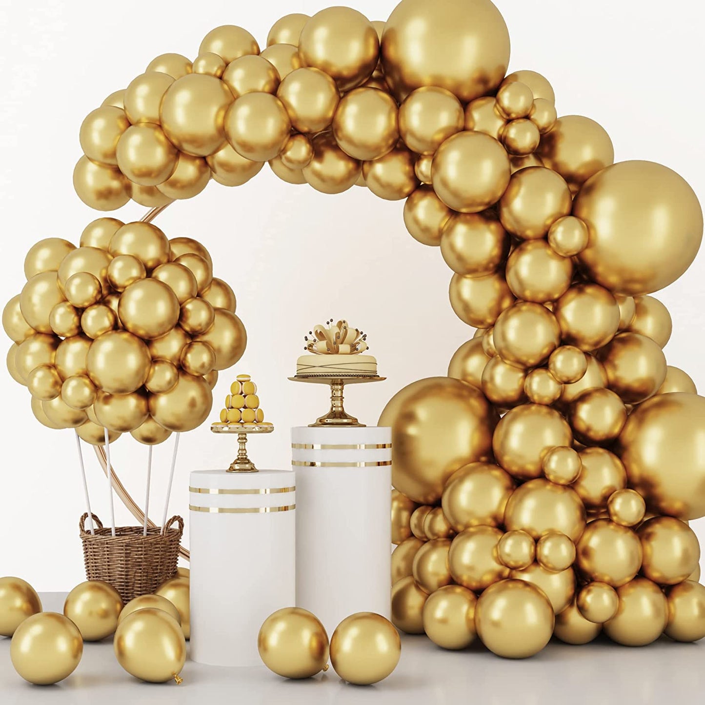 129Pcs Metallic Gold Balloons Latex Balloons Different Sizes 18 12 10 5 Inch Party Balloon Kit for Birthday Party Graduation Baby Shower Wedding Holiday Balloon Decoration
