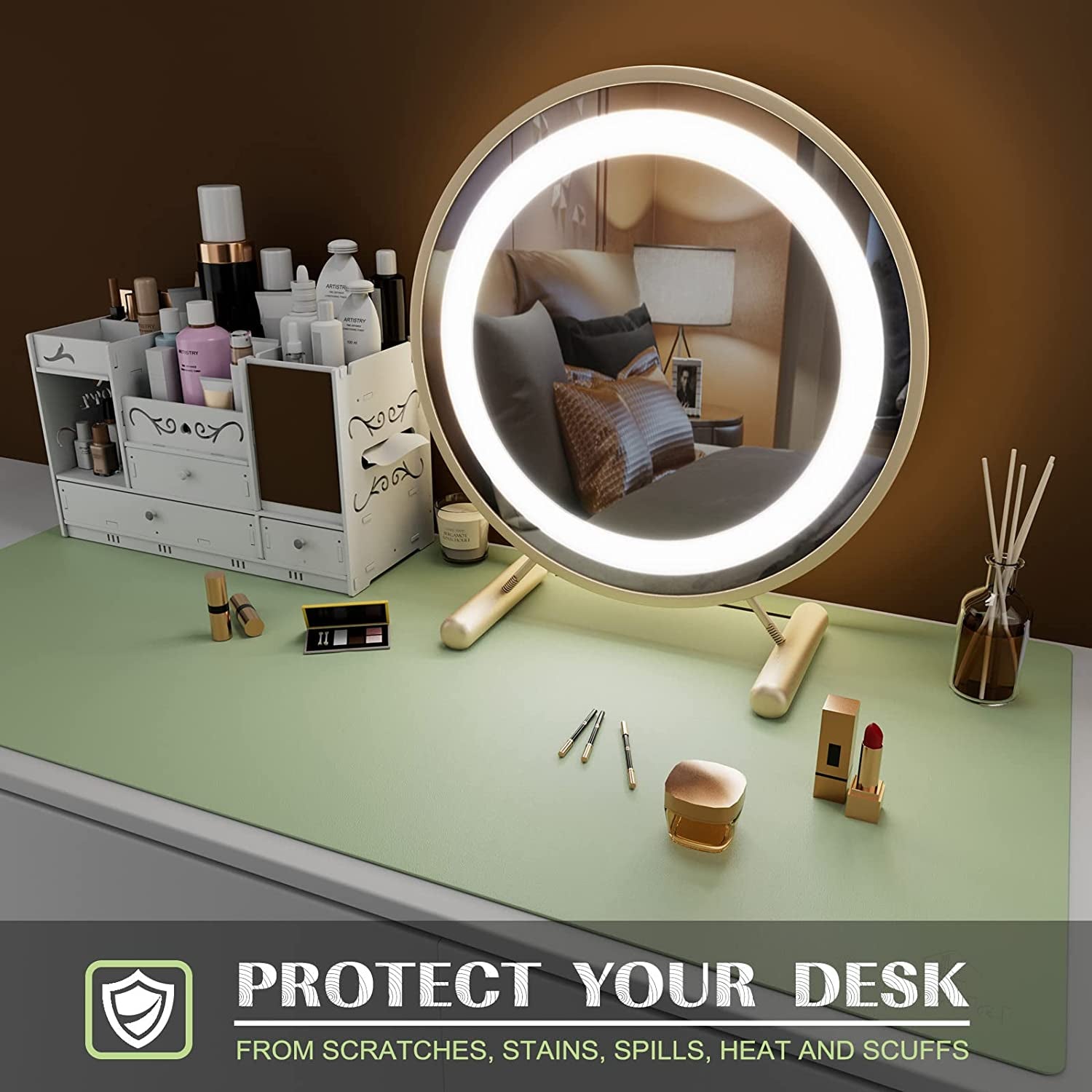 Waterproof Leather Mouse Mat/Pad Protector for Desktop, Keyboard and Mouse, Office and Home (Light Green, 31.5" X 15.7")
