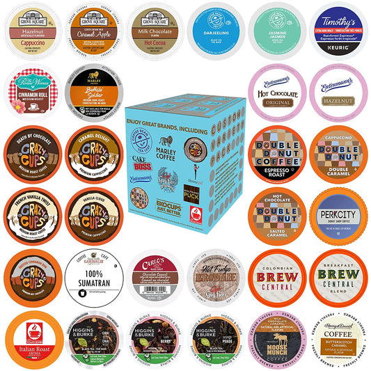 Variety Pack of Coffee, Tea, Hot Chocolate and Cappuccino, Sampler of Single Serve Coffee, Tea, Hot Cocoa and Cappuccino Pods for Keurig K Cups Machines, 30 Pack - No Duplicates