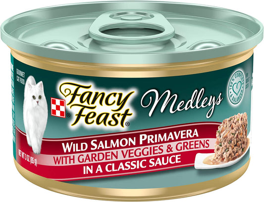 Wet Cat Food Medleys Wild Salmon Primavera with Tomatoes Carrots and Spinach in Silky Broth - 3 Oz. Can
