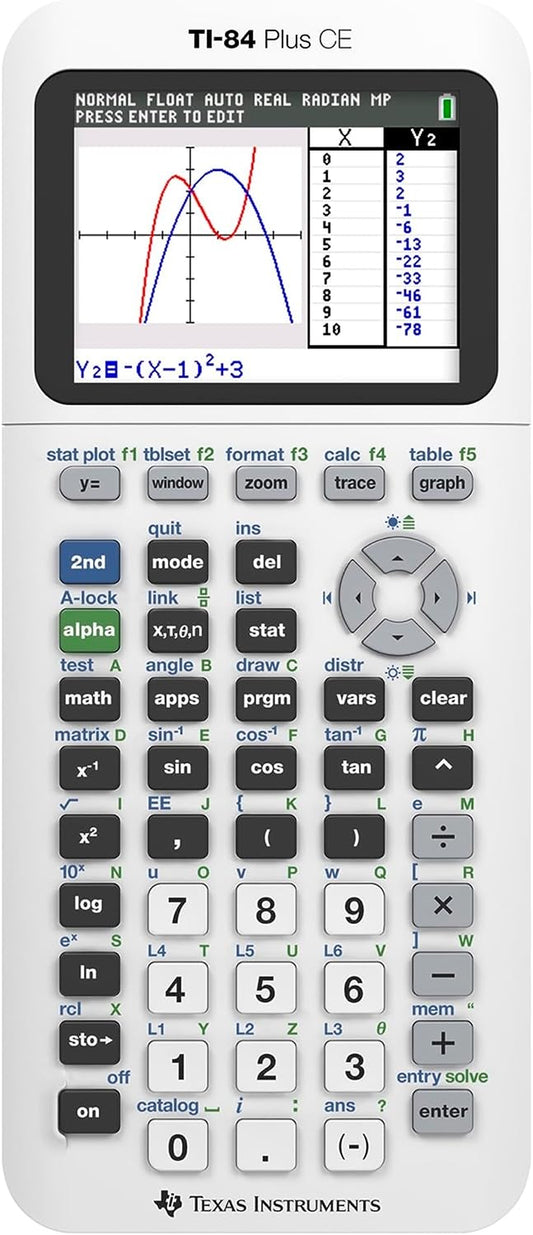 TI-84 plus CE Color Graphing Calculator, Bright White