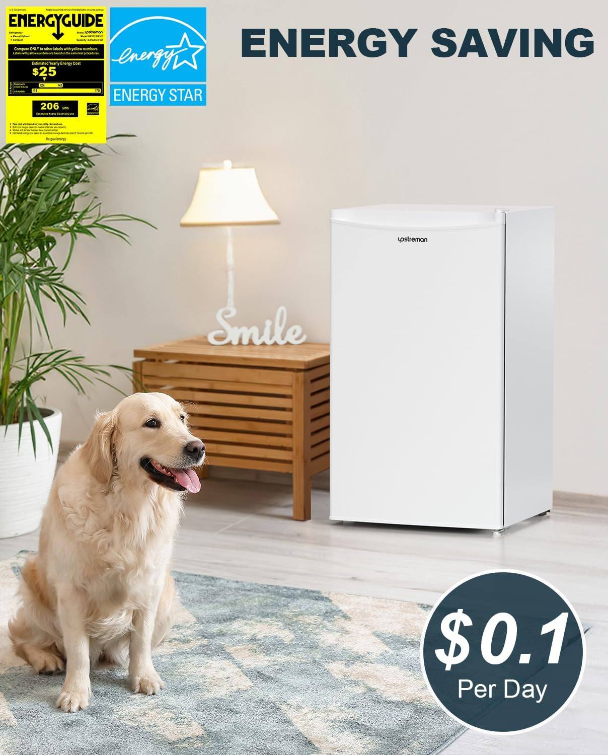 3.2 Cu.Ft Mini Fridge with Freezer, Single Door Mini Fridge, Adjustable Thermostat, Mini Refrigerator for Dorm, Office, Bedroom, White-Br321