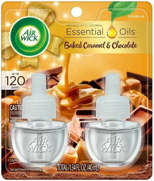 Plug in Scented Oil 2 Refills, Baked Caramel and Chocolate, Essential Oils, Air Freshener Fall Scent, Fall Décor
